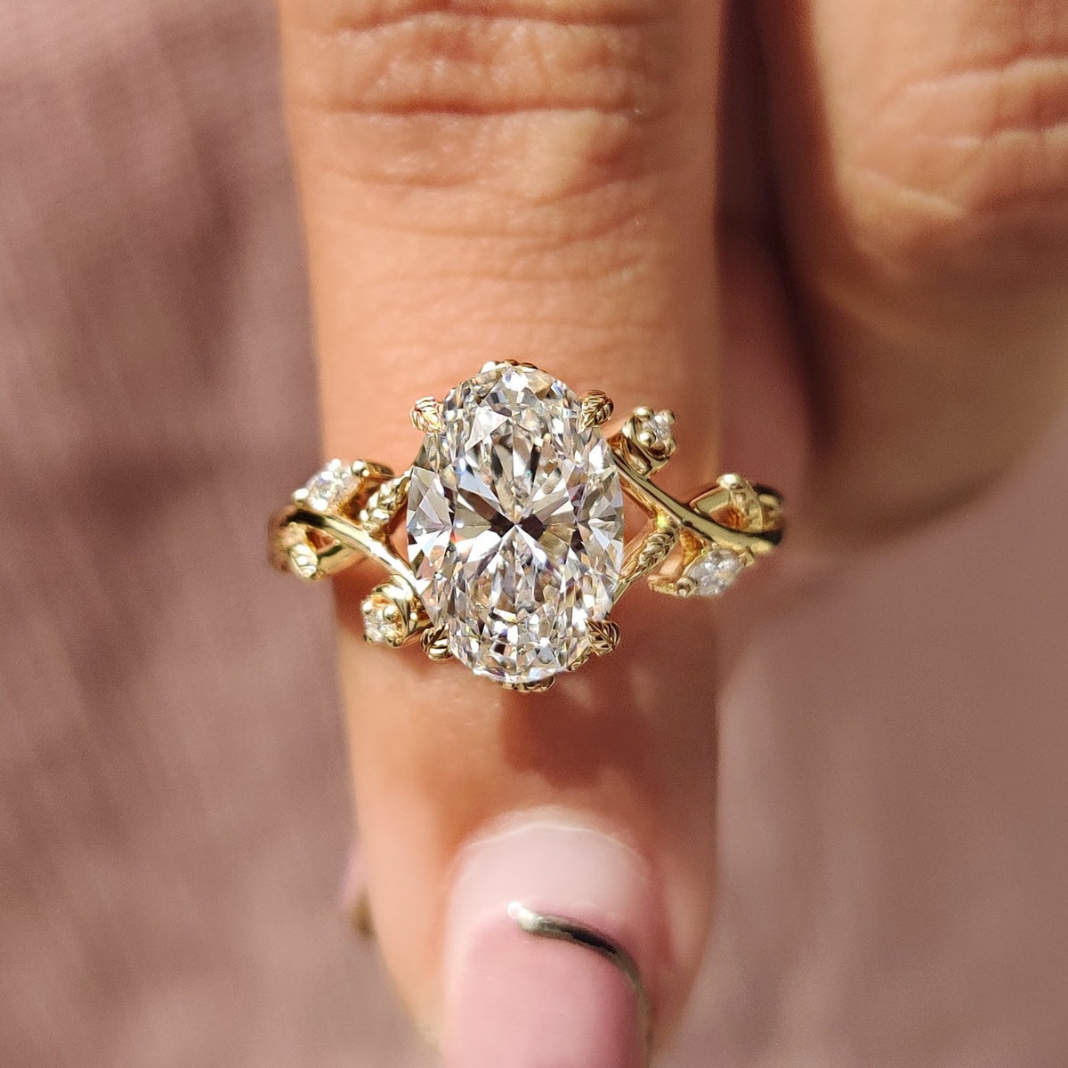 Oval Diamond Grandeur Twist Nature Inspired Solitaire Engagement Ring