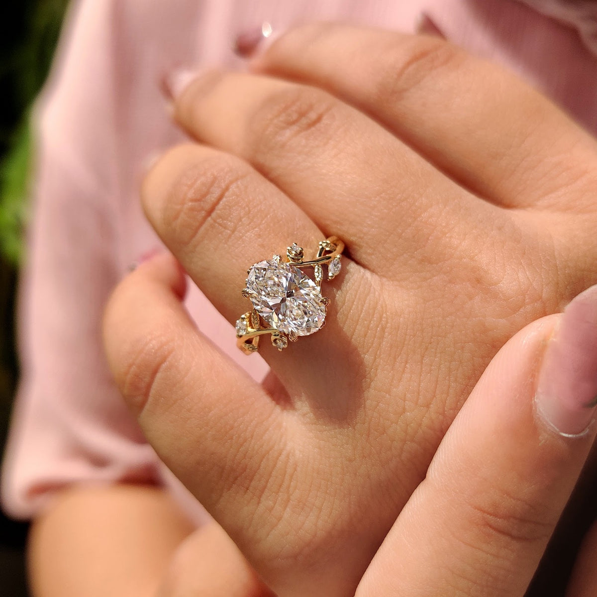 Oval Diamond Grandeur Twist Nature Inspired Solitaire Engagement Ring
