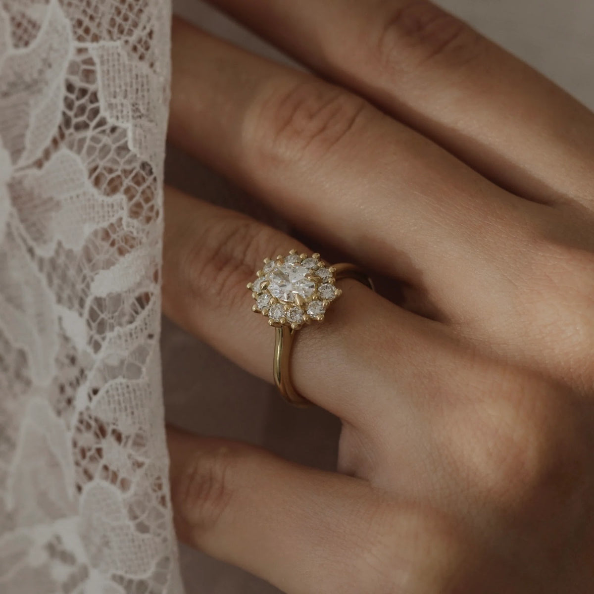 Oval Diamond Heirloom Halo Milgrain Engagement Ring