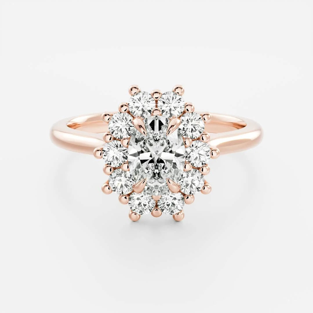 Oval Diamond Heirloom Halo Milgrain Engagement Ring