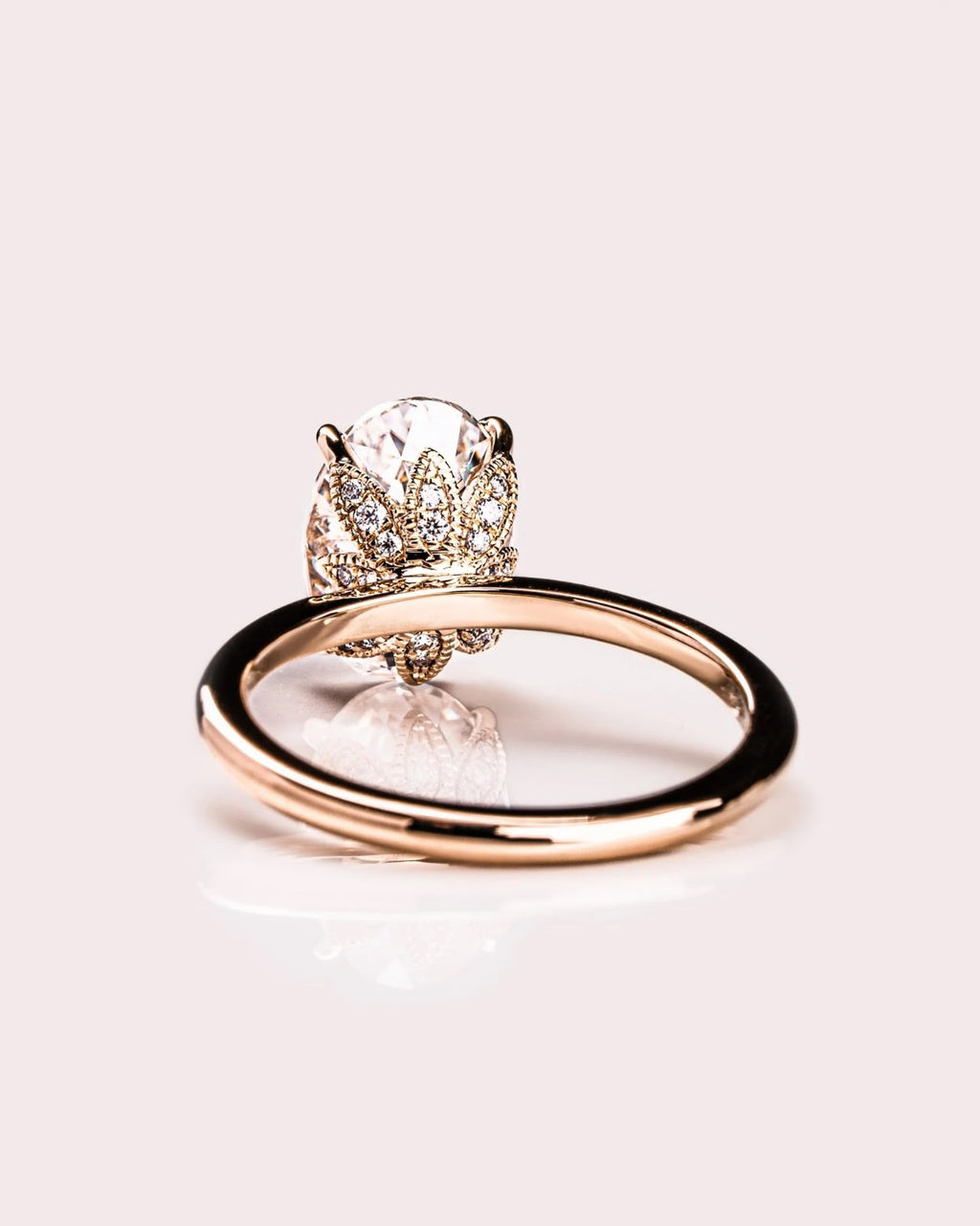 Oval Diamond Heirloom Petal Gallery Solitaire Engagement Ring