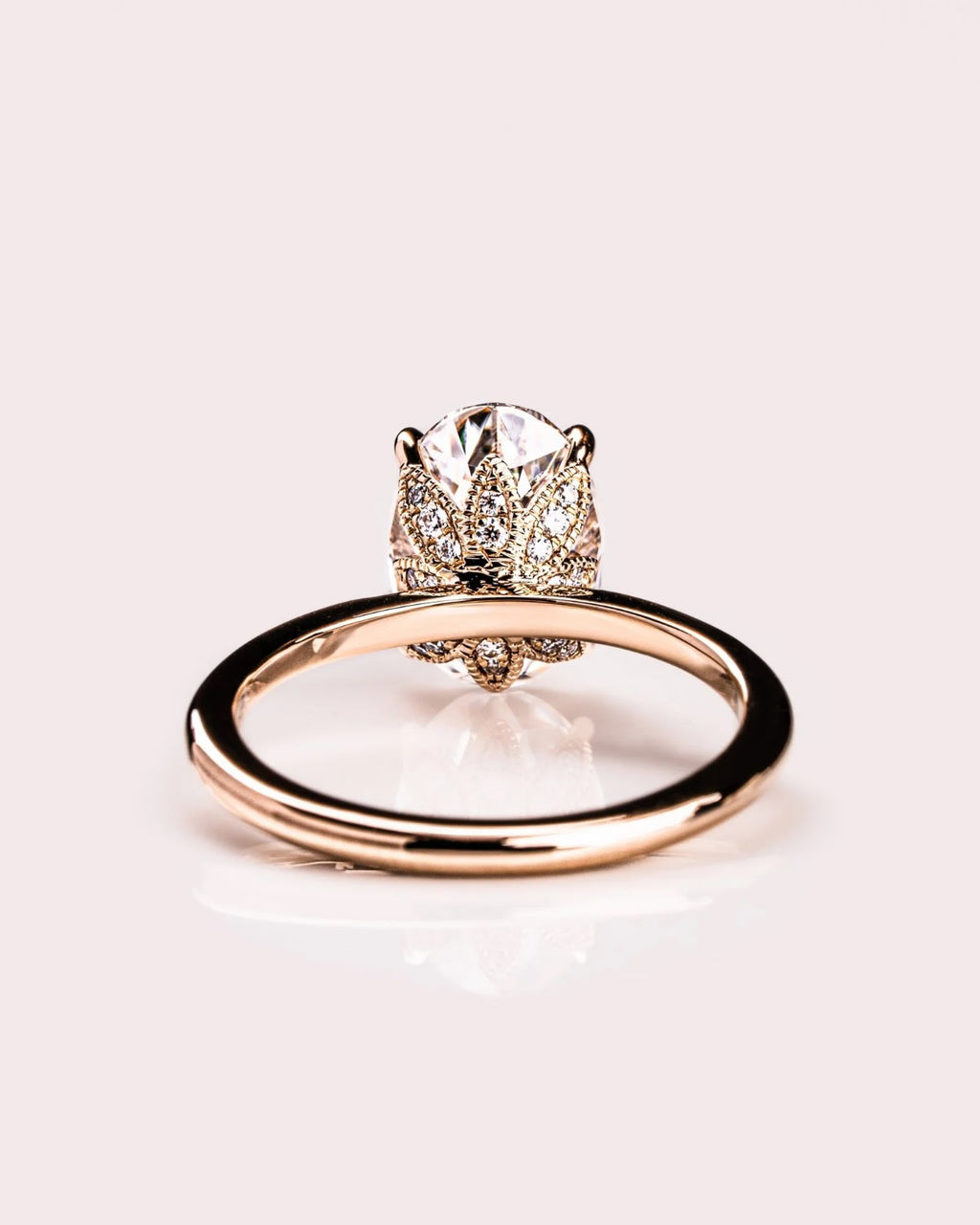 Oval Diamond Heirloom Petal Gallery Solitaire Engagement Ring