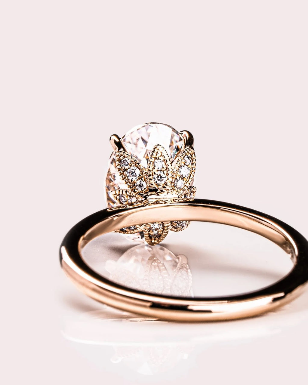 Oval Diamond Heirloom Petal Gallery Solitaire Engagement Ring