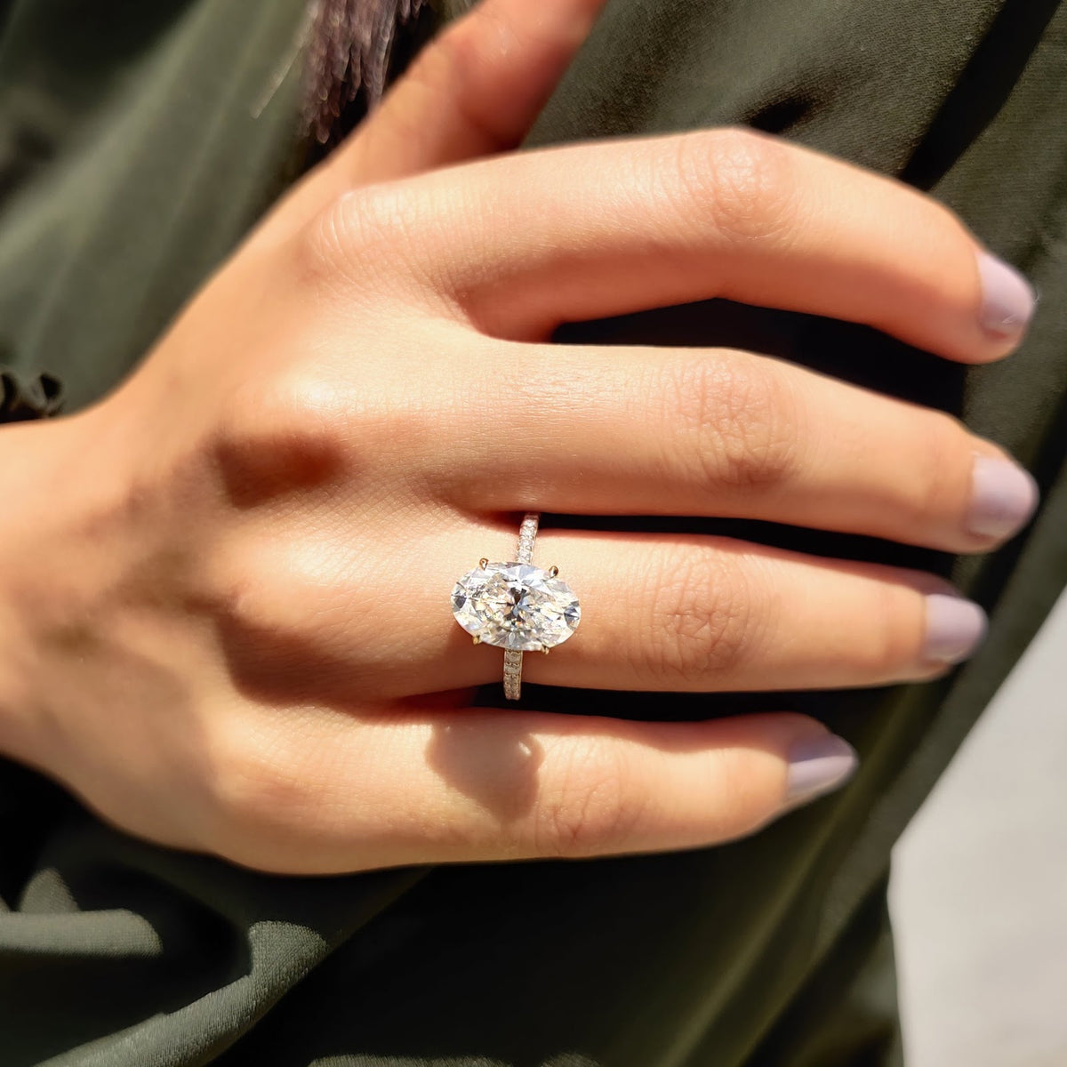 Oval Diamond Hidden Halo Sparkle Pavé Engagement Ring