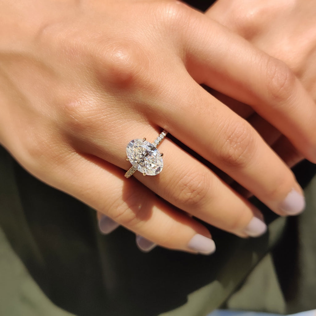 Oval Diamond Hidden Halo Sparkle Pavé Engagement Ring
