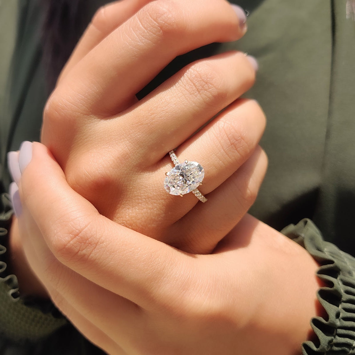 Oval Diamond Hidden Halo Sparkle Pavé Engagement Ring
