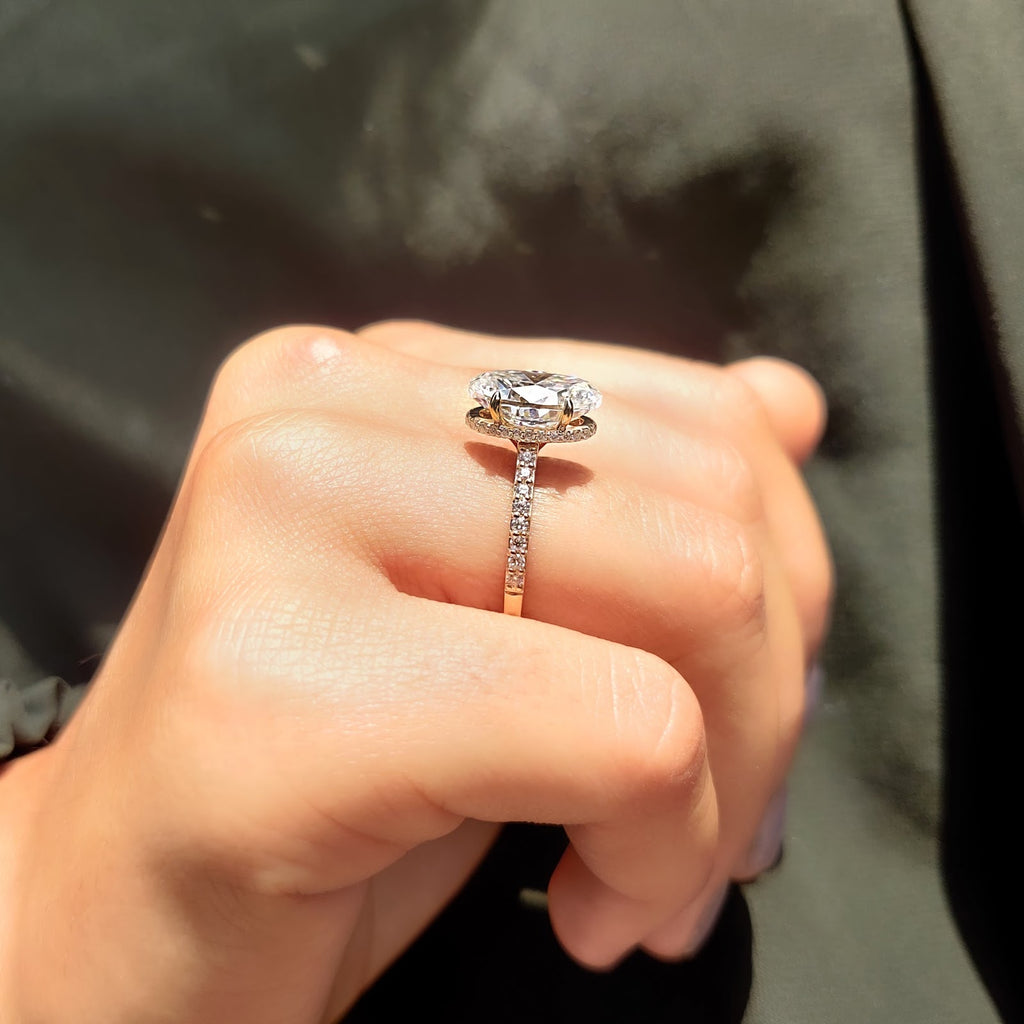 Oval Diamond Hidden Halo Sparkle Pavé Engagement Ring