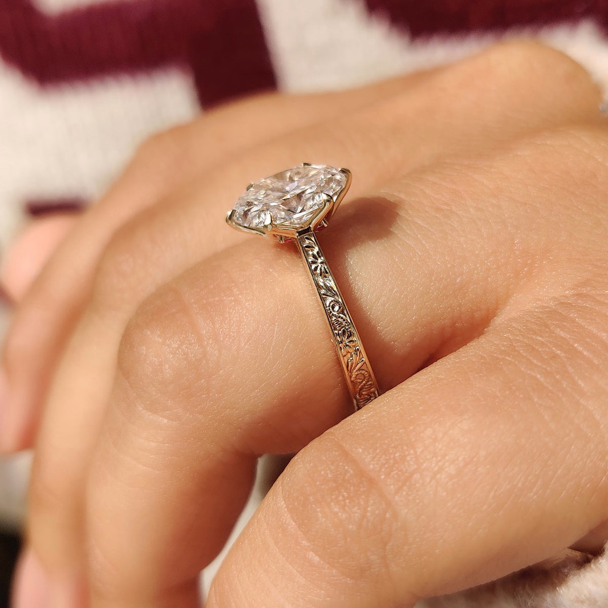 Oval Diamond Illuminated Milgrain Solitaire Engagement Ring