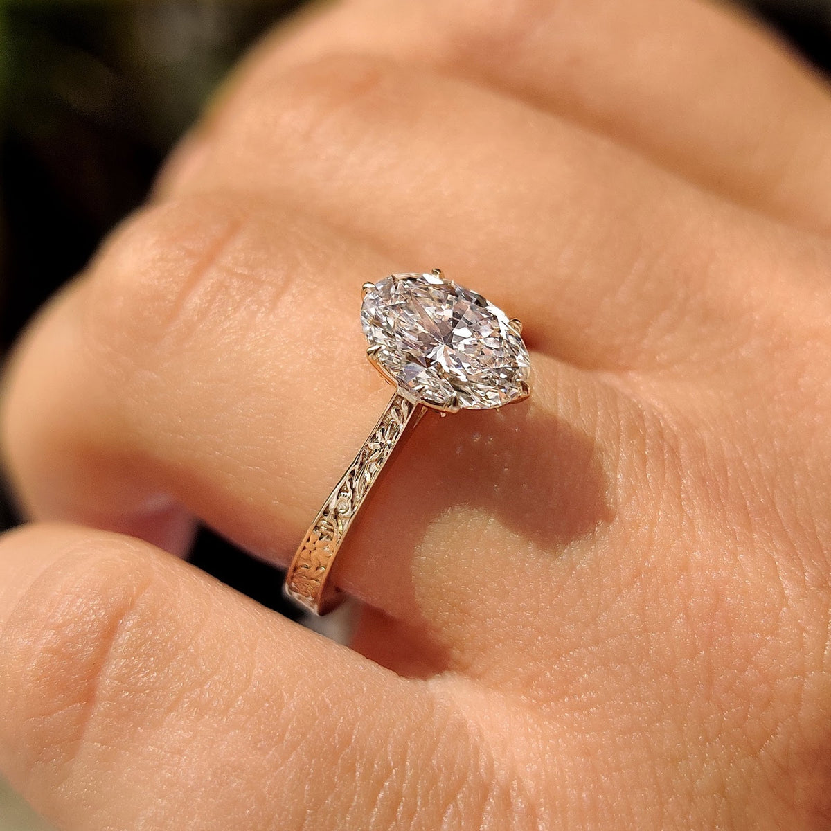 Oval Diamond Illuminated Milgrain Solitaire Engagement Ring