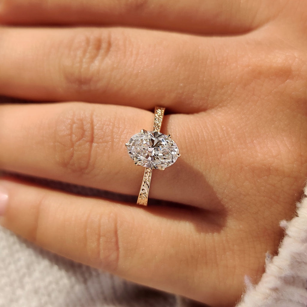 Oval Diamond Illuminated Milgrain Solitaire Engagement Ring