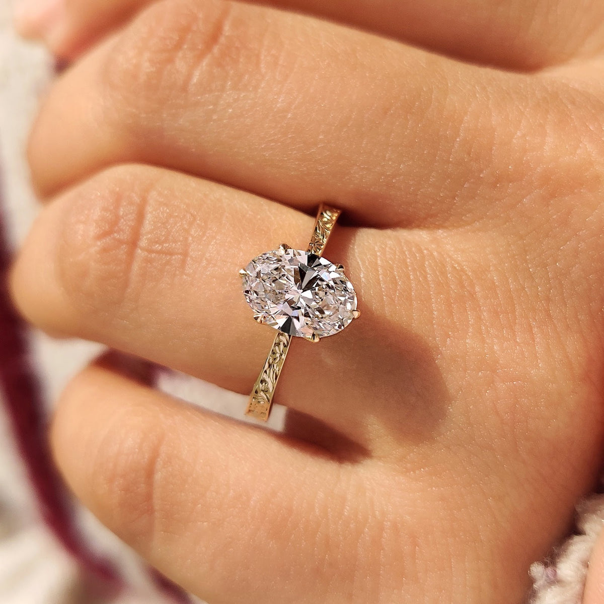 Oval Diamond Illuminated Milgrain Solitaire Engagement Ring