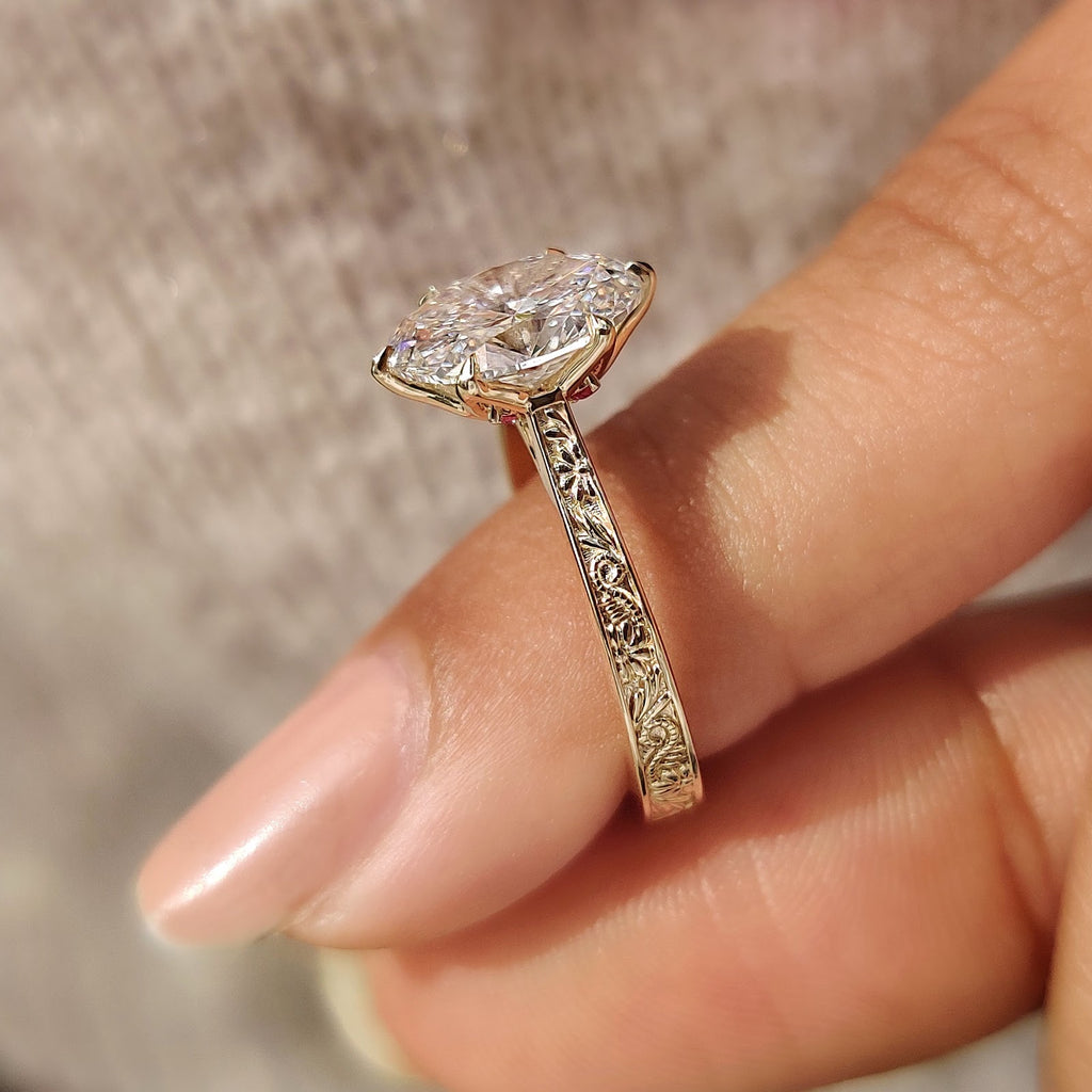 Oval Diamond Illuminated Milgrain Solitaire Engagement Ring