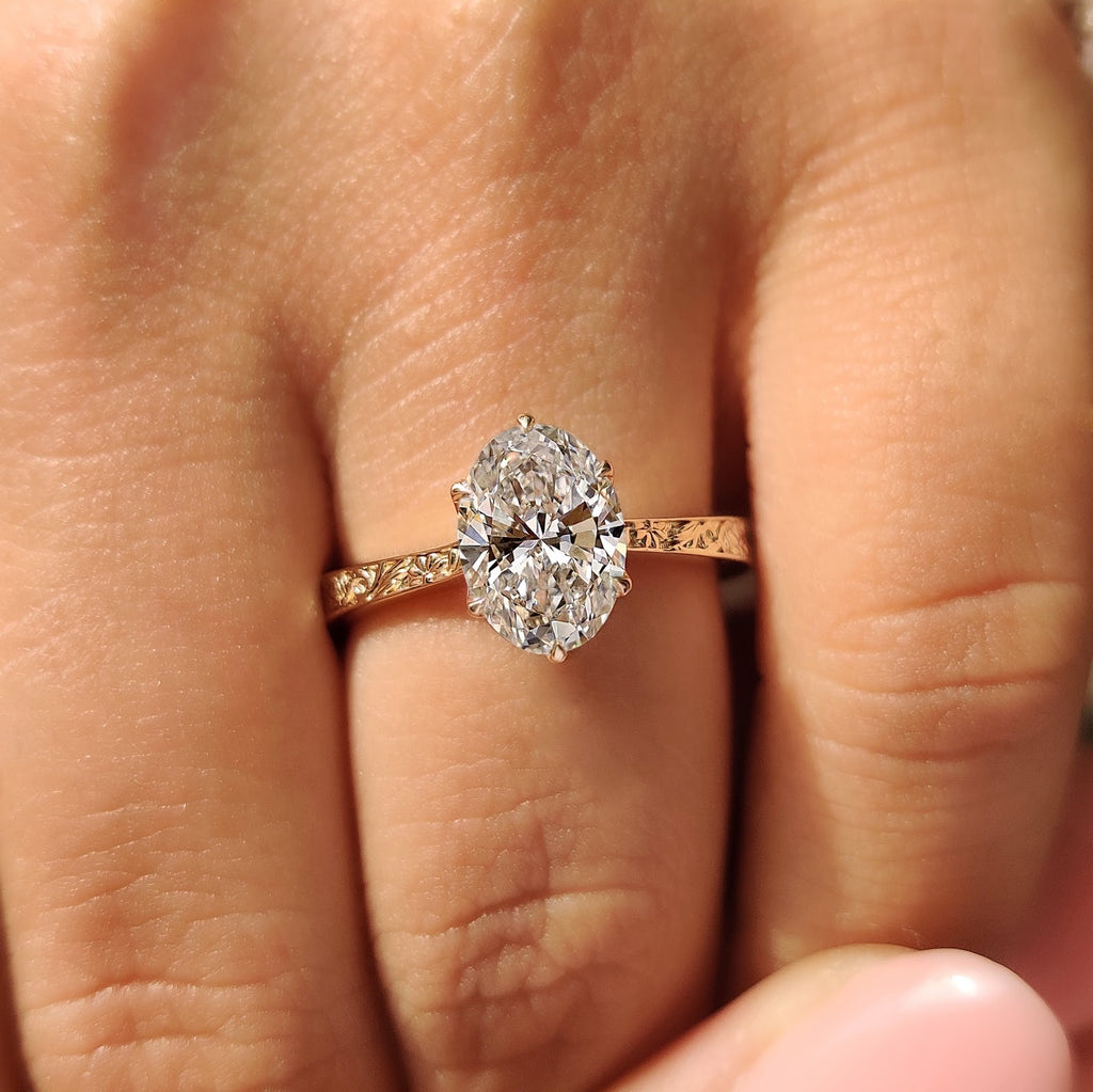 Oval Diamond Illuminated Milgrain Solitaire Engagement Ring