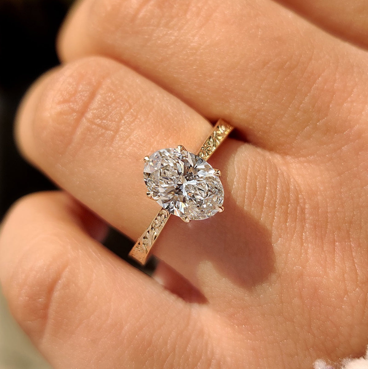 Oval Diamond Illuminated Milgrain Solitaire Engagement Ring