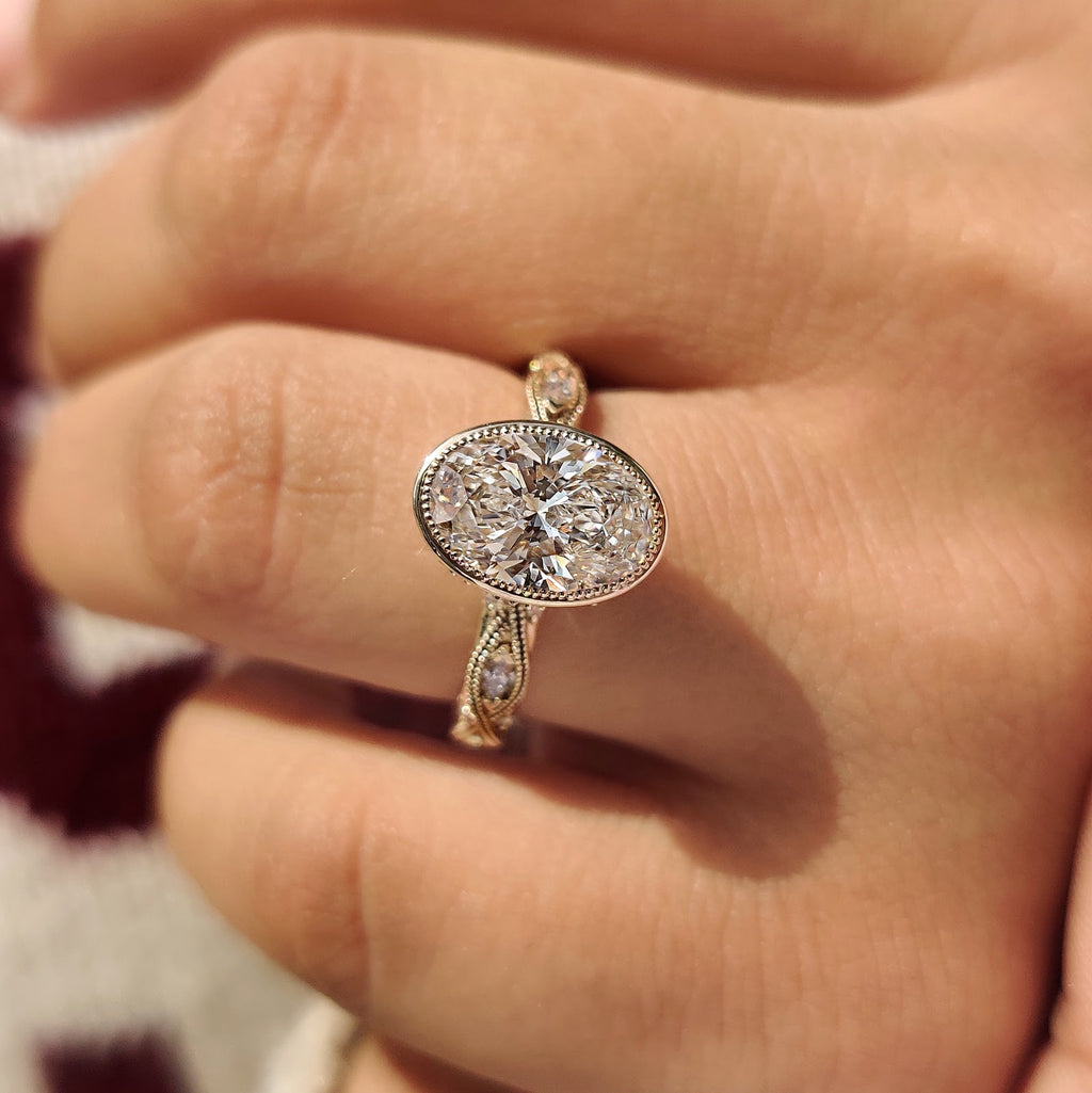 Oval Diamond Illusion Bezel Pavé Milgrain Engagement Ring