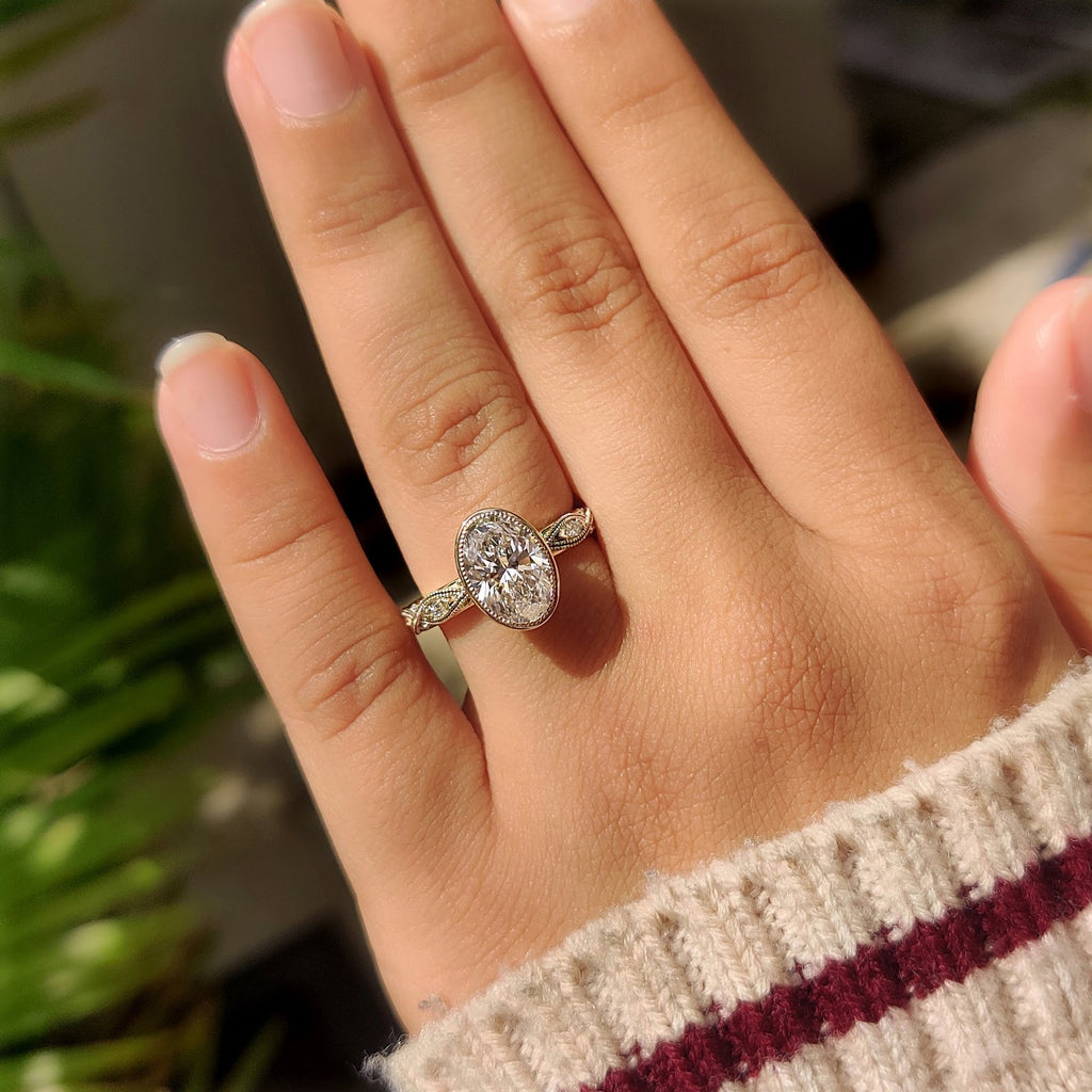 Oval Diamond Illusion Bezel Pavé Milgrain Engagement Ring