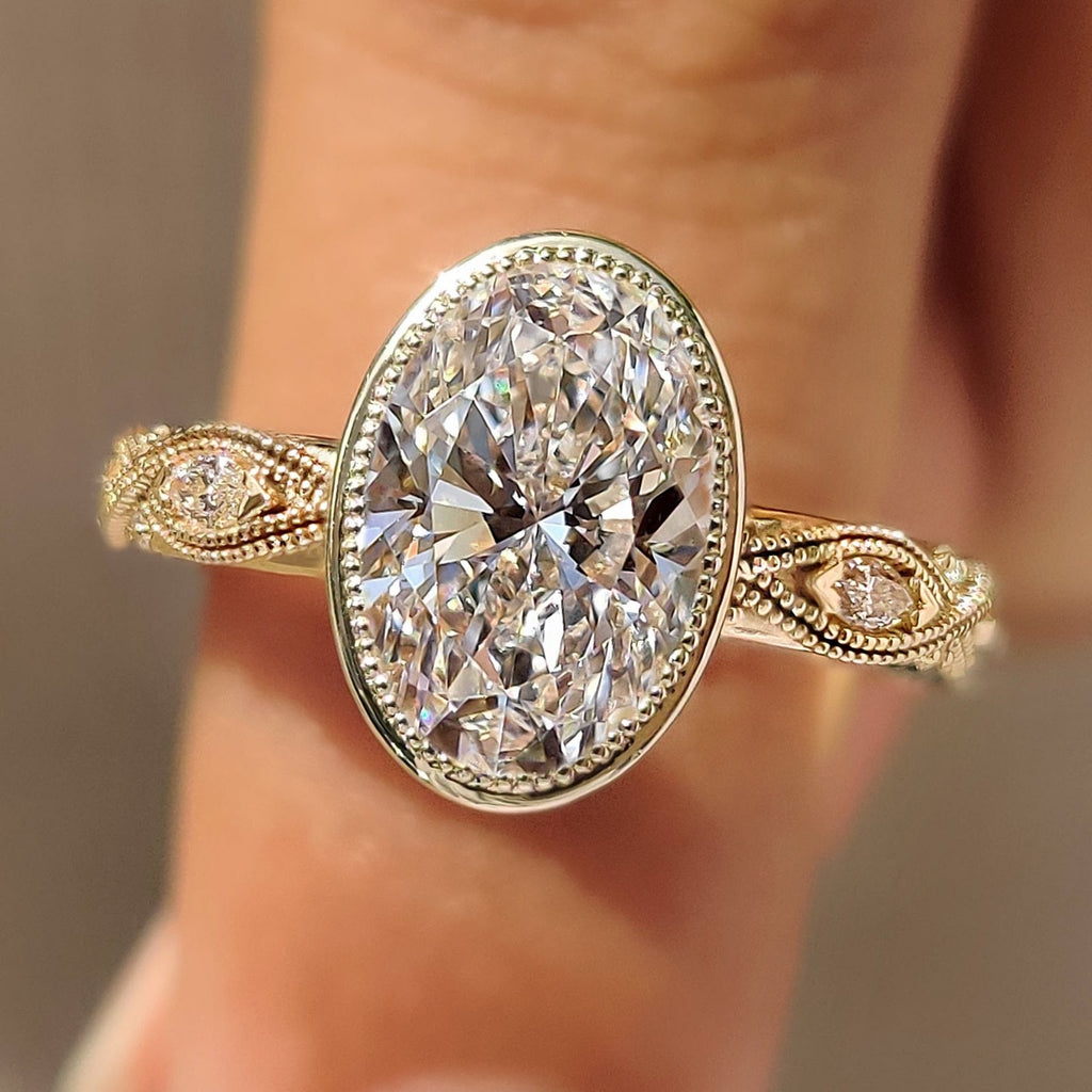 Oval Diamond Illusion Bezel Pavé Milgrain Engagement Ring