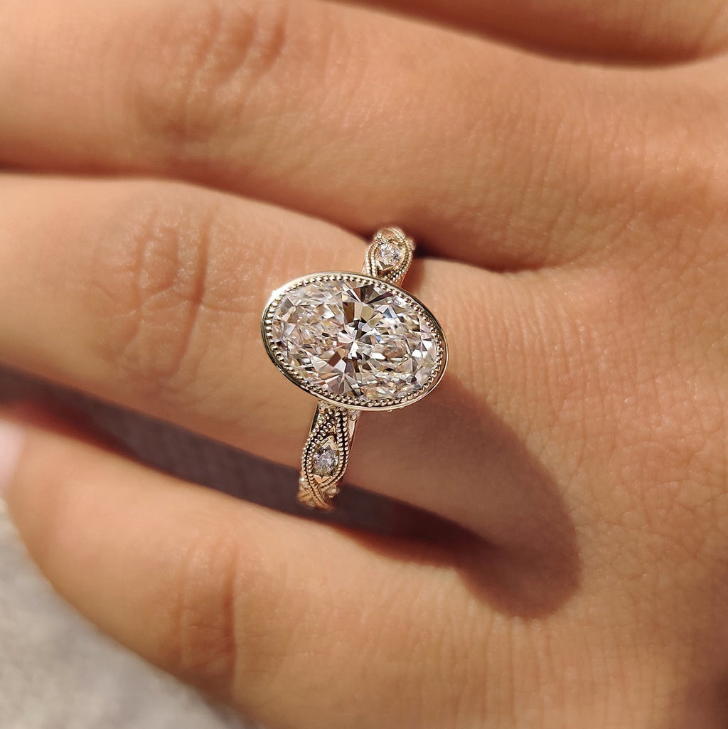 Oval Diamond Illusion Bezel Pavé Milgrain Engagement Ring
