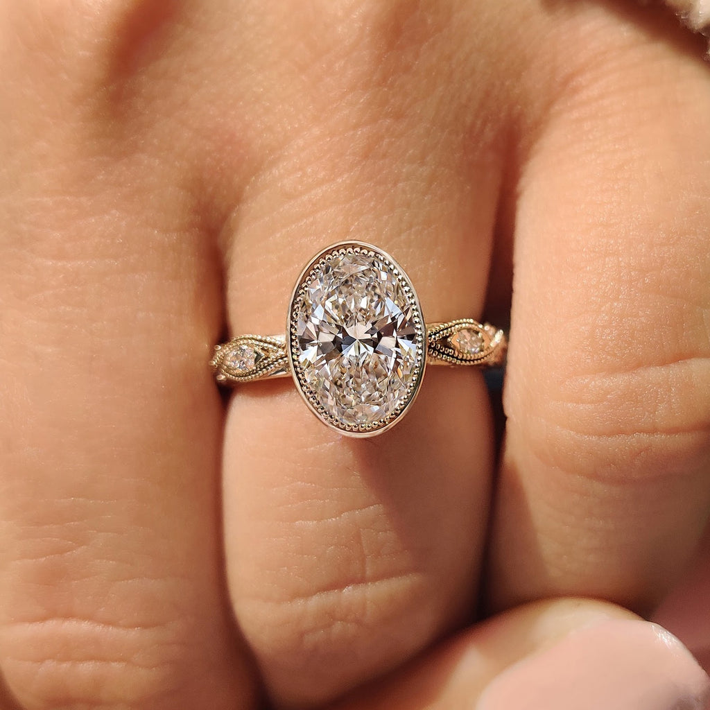 Oval Diamond Illusion Bezel Pavé Milgrain Engagement Ring