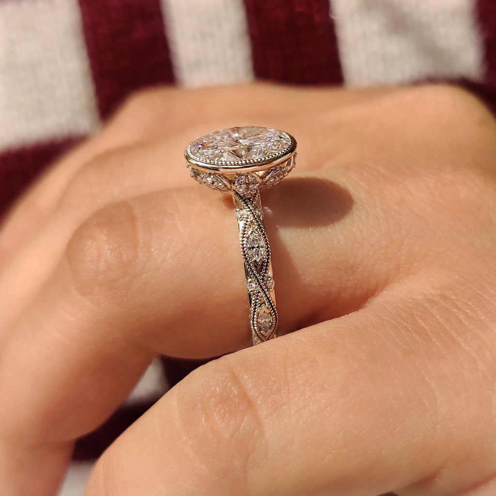 Oval Diamond Illusion Bezel Pavé Milgrain Engagement Ring