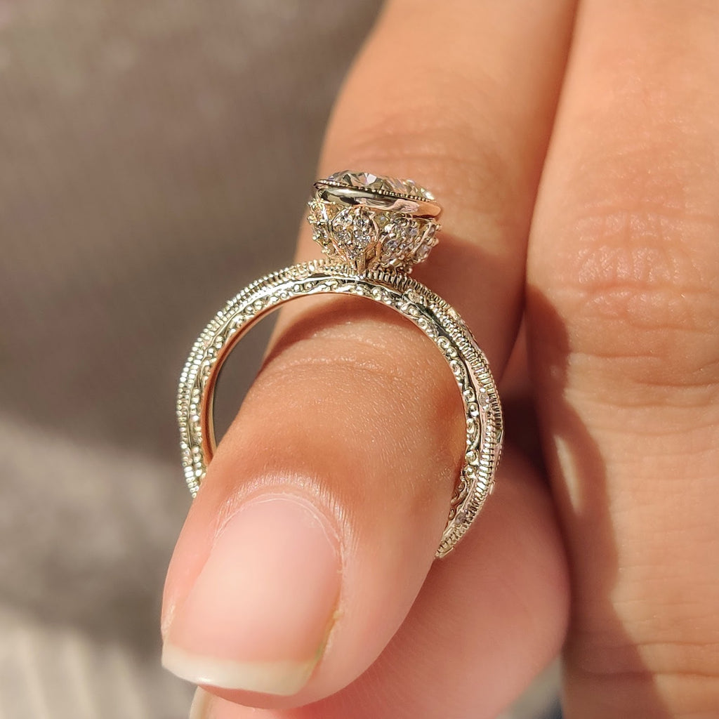 Oval Diamond Illusion Bezel Pavé Milgrain Engagement Ring
