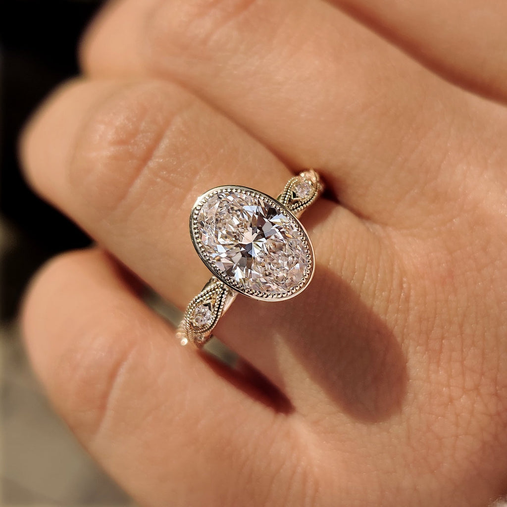 Oval Diamond Illusion Bezel Pavé Milgrain Engagement Ring
