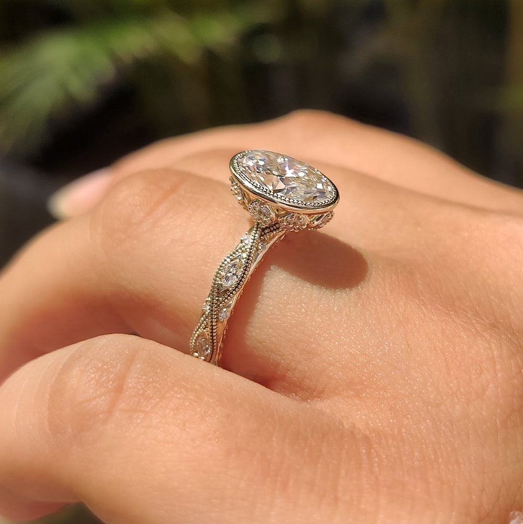 Oval Diamond Illusion Bezel Pavé Milgrain Engagement Ring