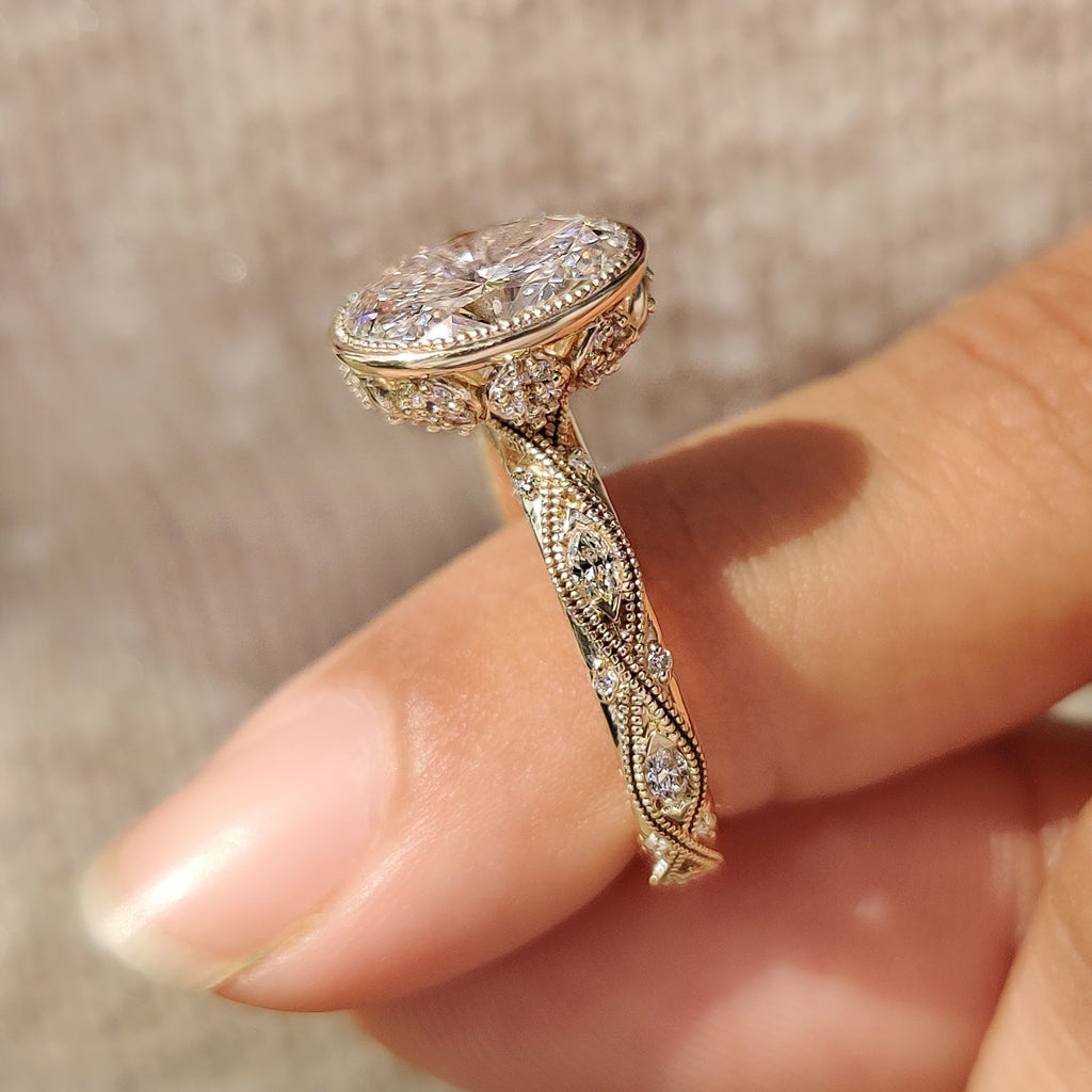 Oval Diamond Illusion Bezel Pavé Milgrain Engagement Ring