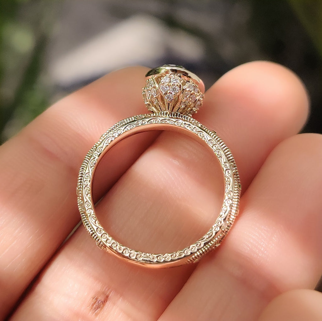 Oval Diamond Illusion Bezel Pavé Milgrain Engagement Ring