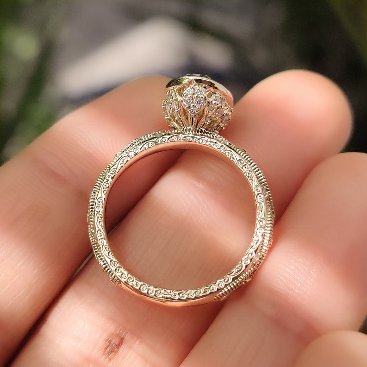 Oval Diamond Illusion Bezel Pavé Milgrain Engagement Ring