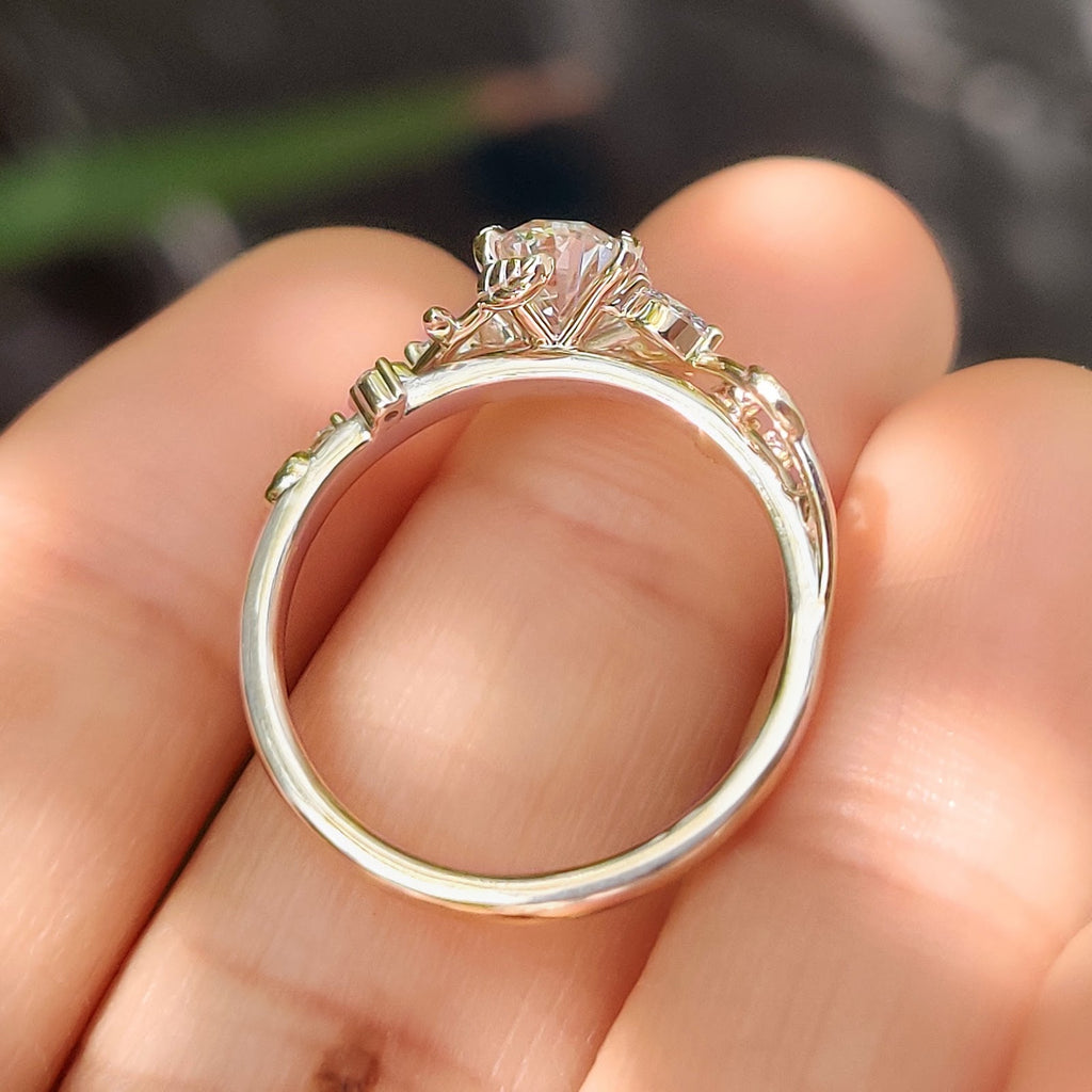 Oval Diamond Illusion Nature Inspired Solitaire Engagement Ring