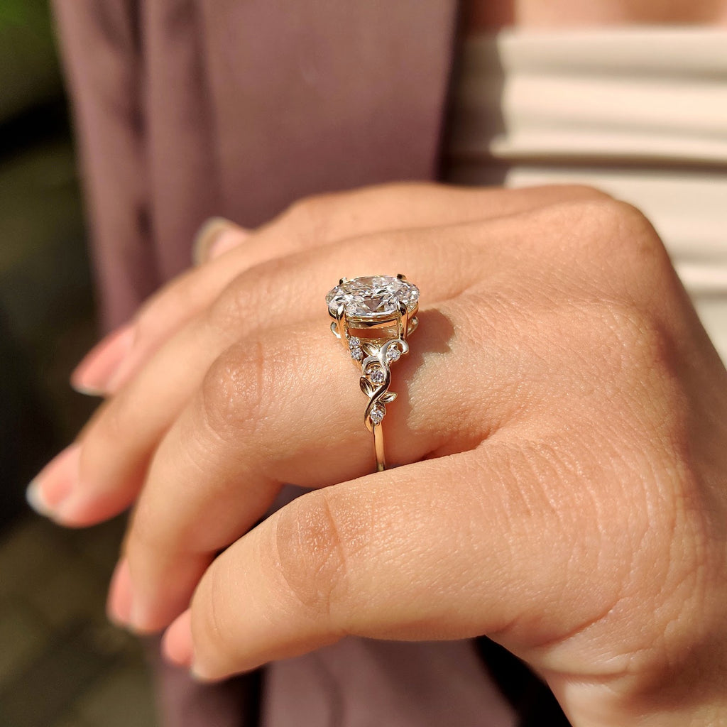Oval Diamond Luminescence Nature Inspired Cluster Engagement Ring