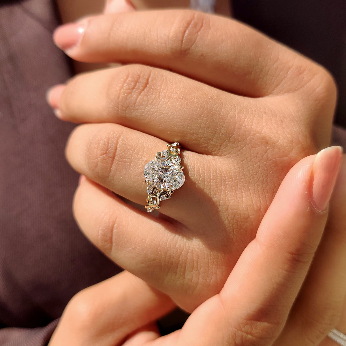 Oval Diamond Luminescence Nature Inspired Cluster Engagement Ring