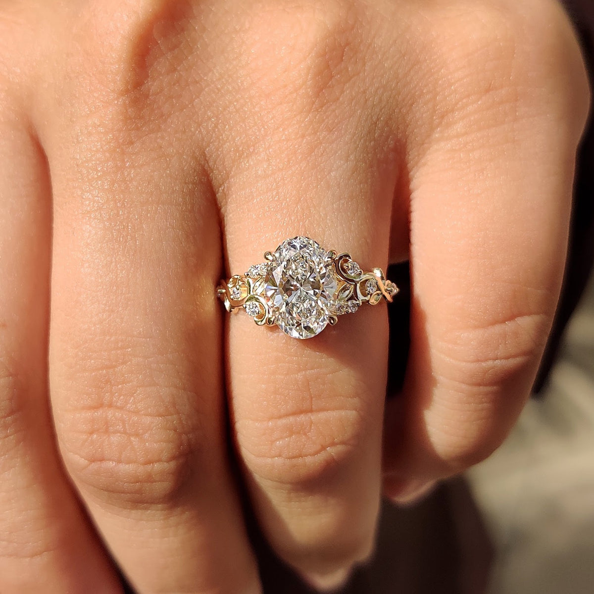 Oval Diamond Luminescence Nature Inspired Cluster Engagement Ring