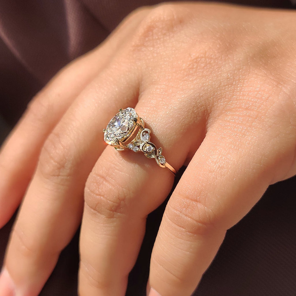 Oval Diamond Luminescence Nature Inspired Cluster Engagement Ring