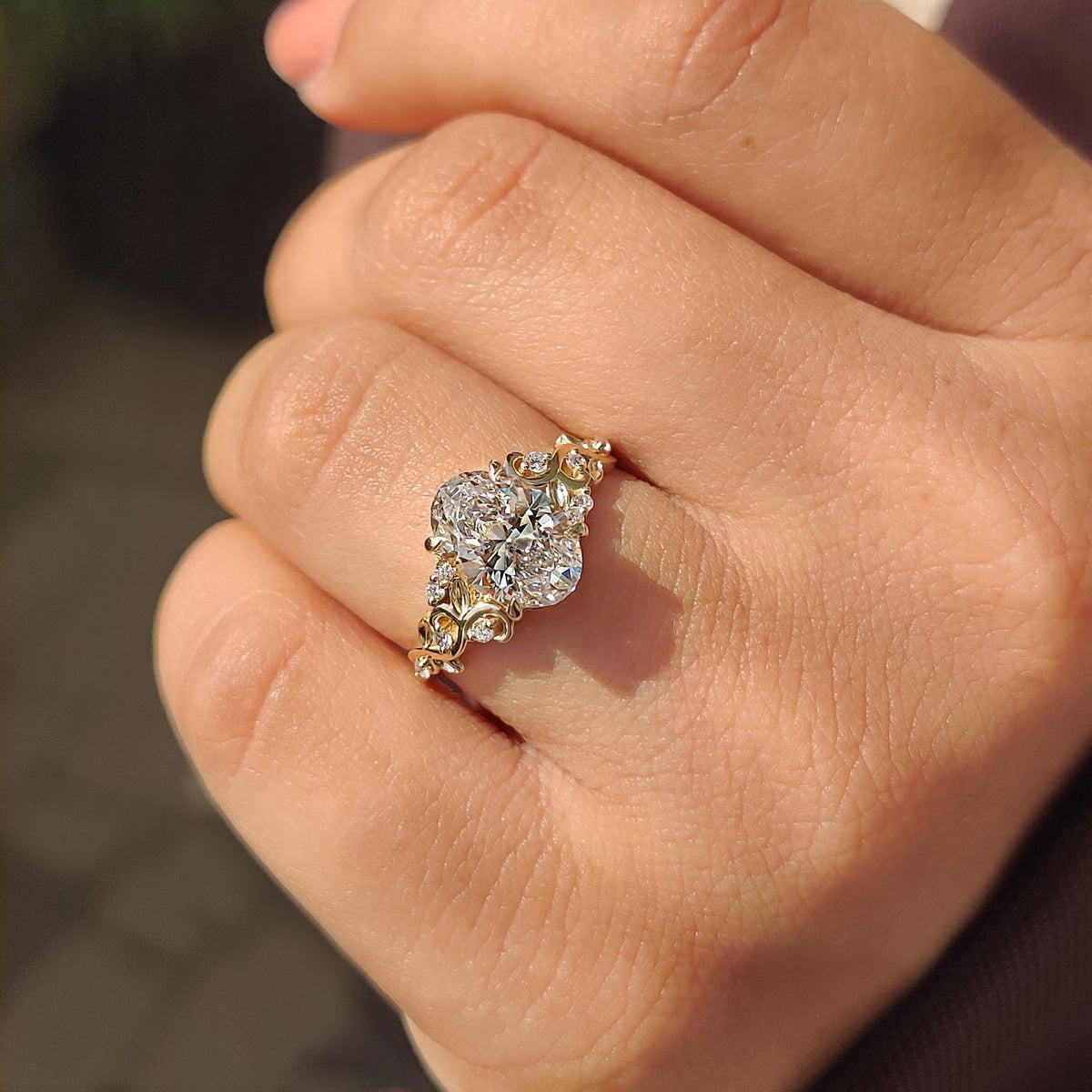 Oval Diamond Luminescence Nature Inspired Cluster Engagement Ring