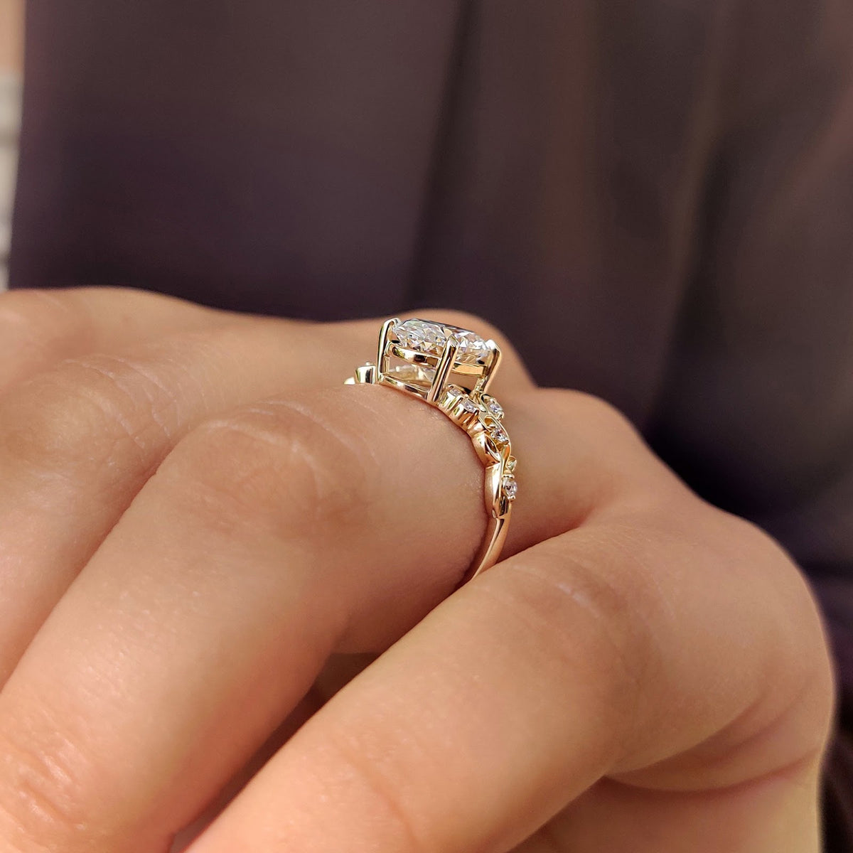 Oval Diamond Luminescence Nature Inspired Cluster Engagement Ring
