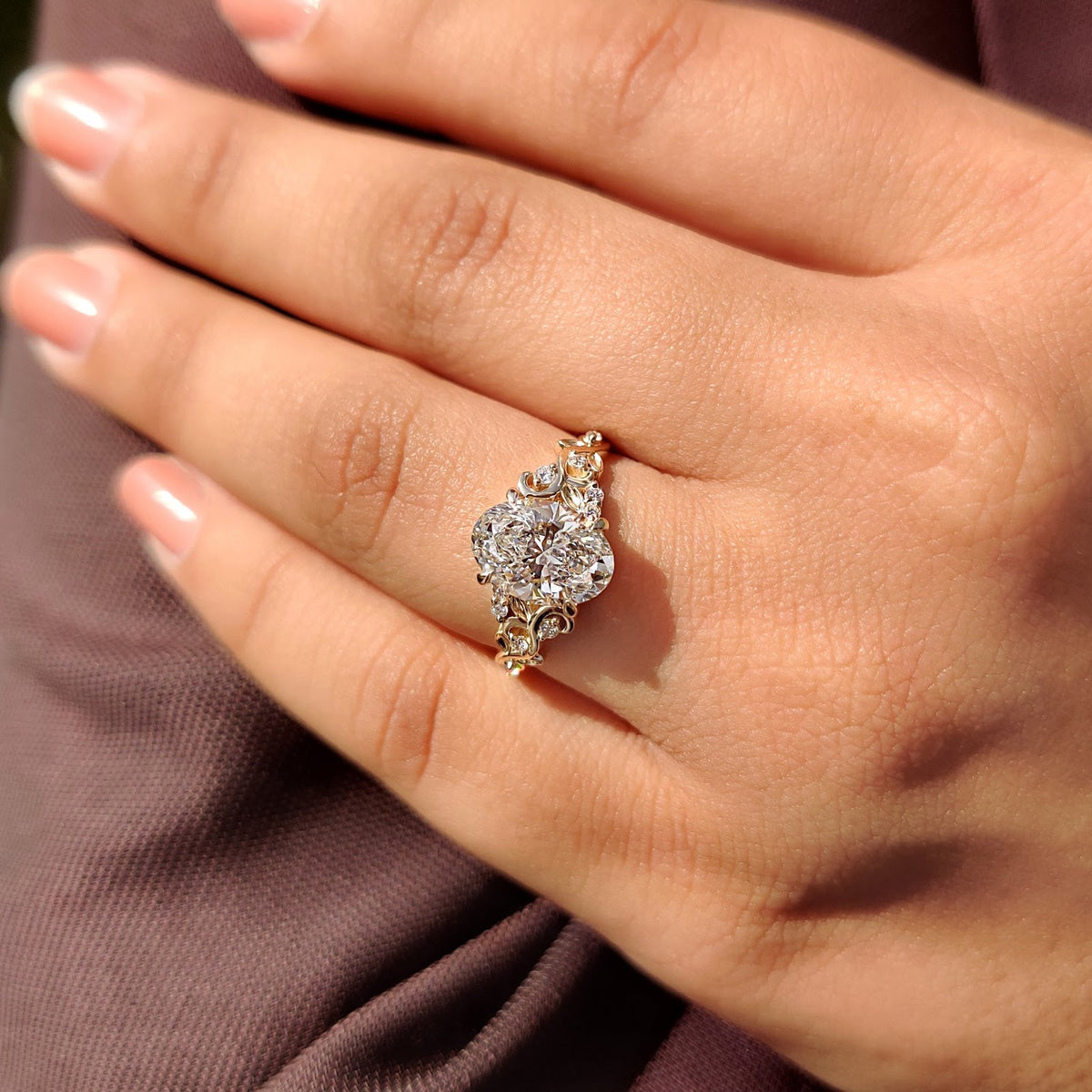 Oval Diamond Luminescence Nature Inspired Cluster Engagement Ring