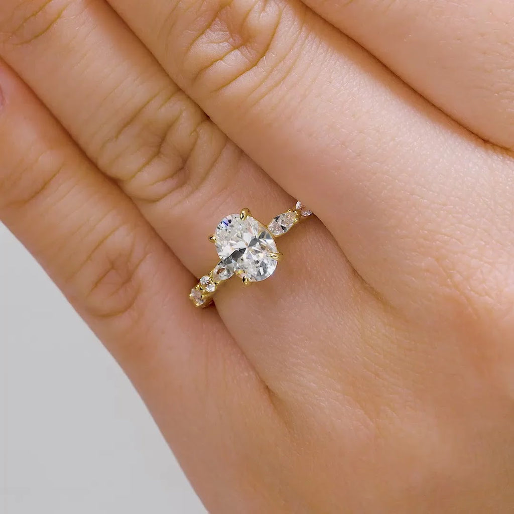 Oval Diamond Marquise Round Accent  Pavé  Engagement Ring