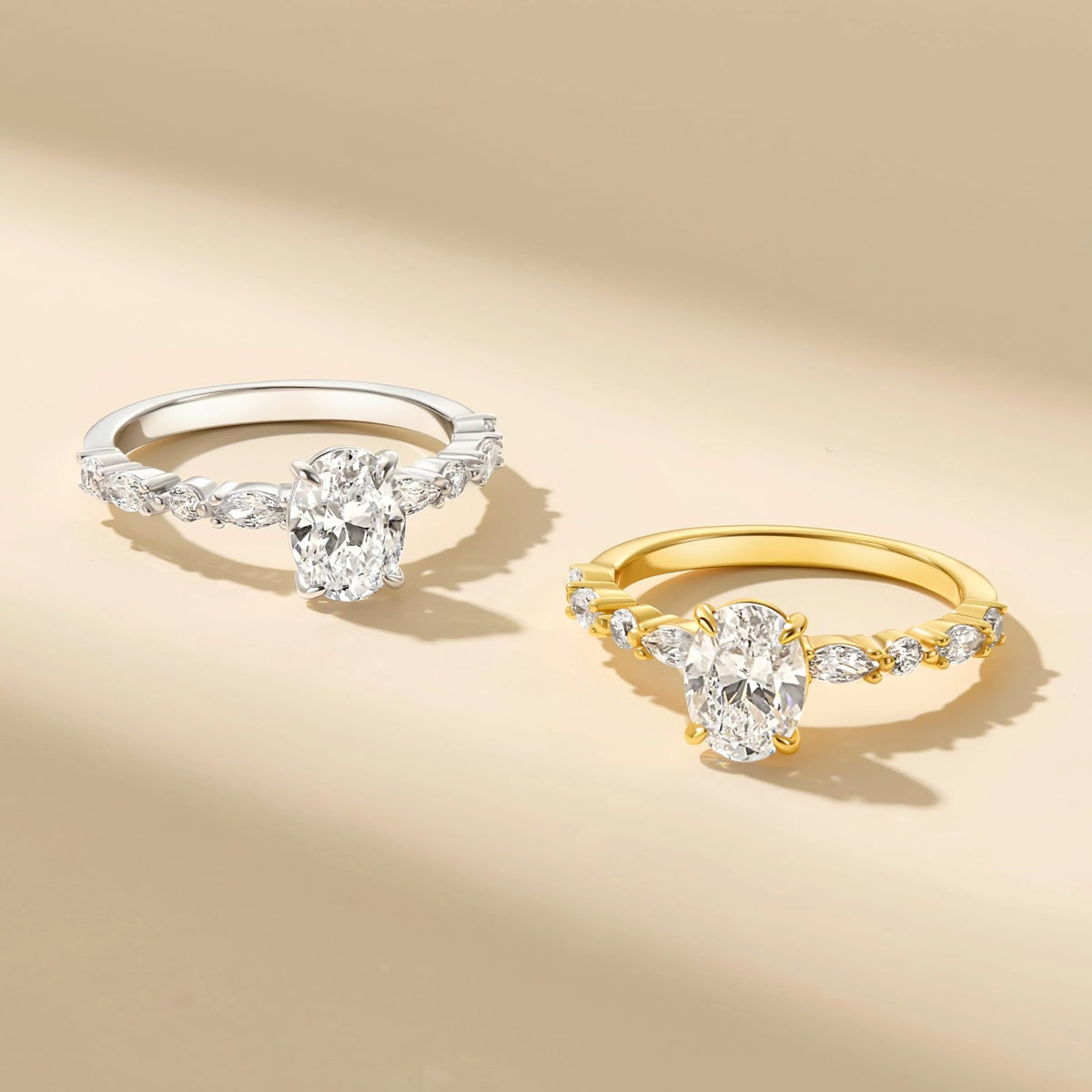 Oval Diamond Marquise Round Accent  Pavé  Engagement Ring