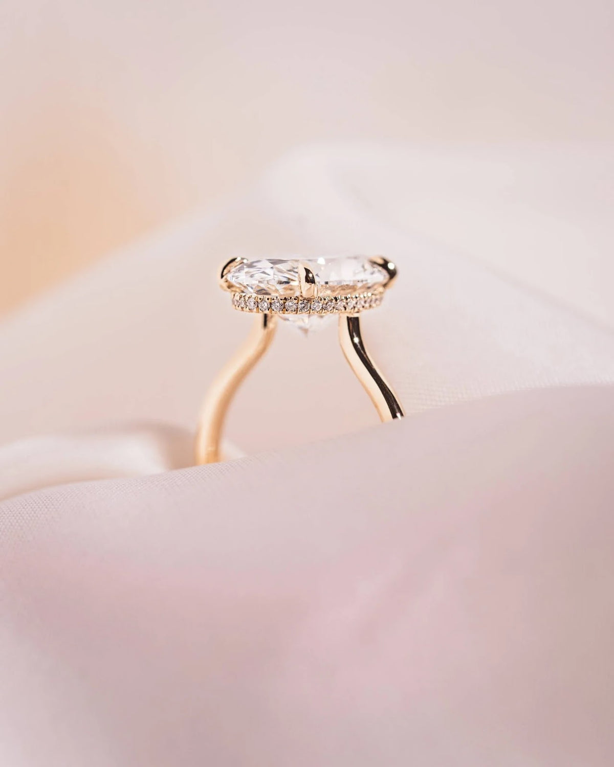 Oval Diamond Minimal Hidden Halo Engagement Ring