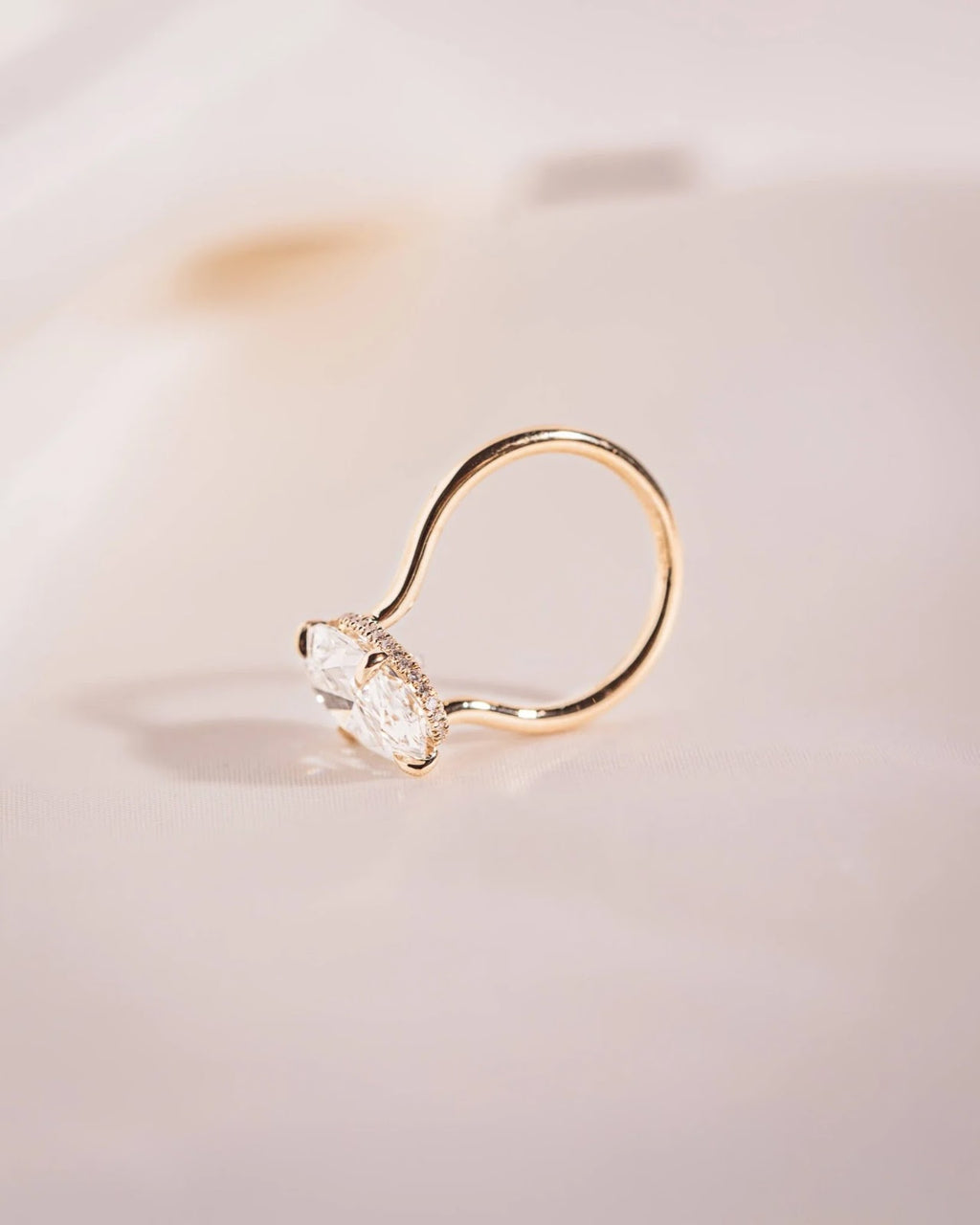 Oval Diamond Minimal Hidden Halo Engagement Ring