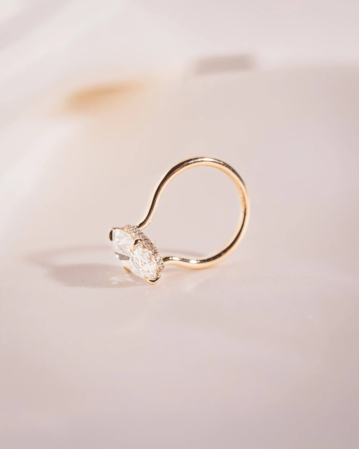 Oval Diamond Minimal Hidden Halo Engagement Ring