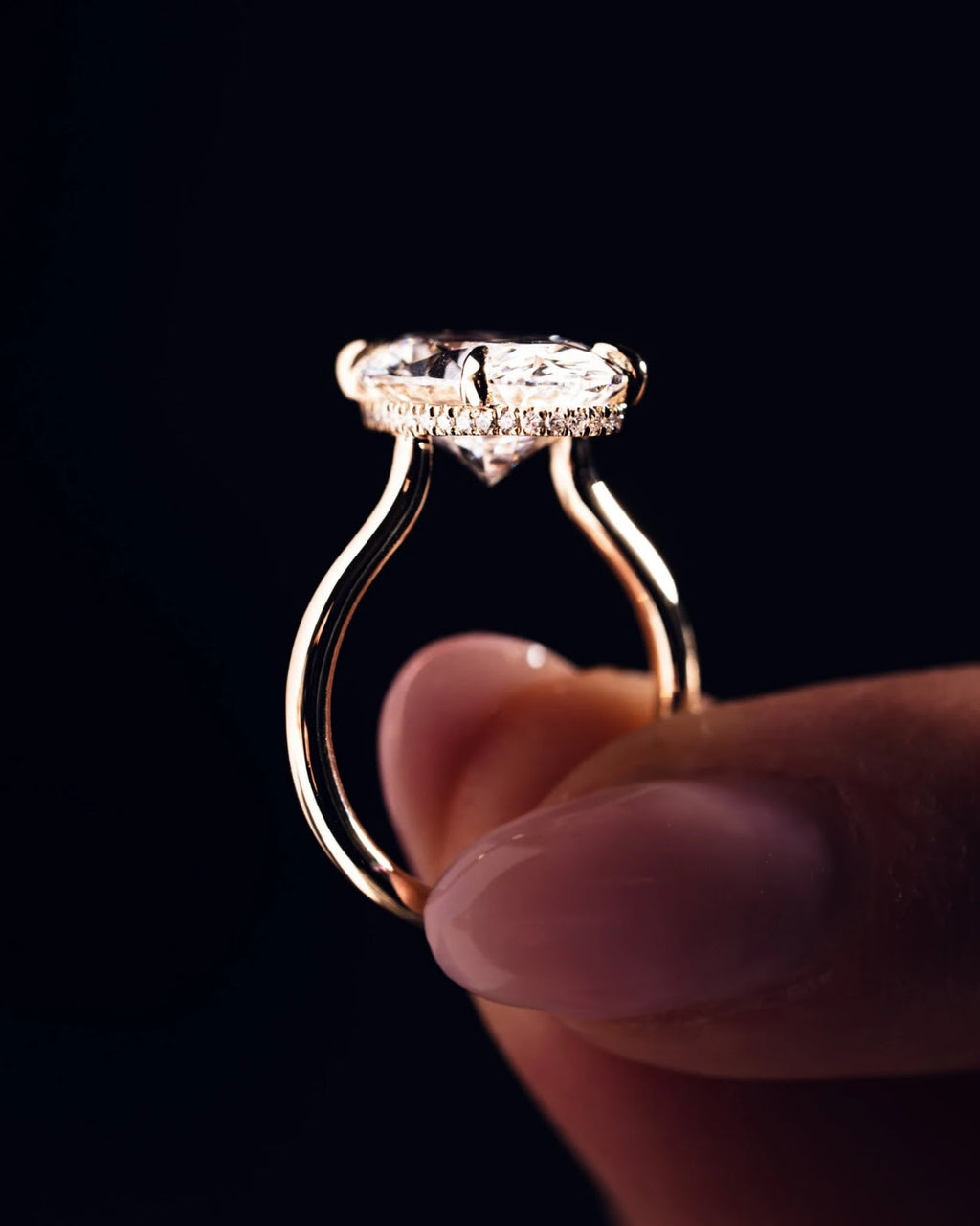 Oval Diamond Minimal Hidden Halo Engagement Ring