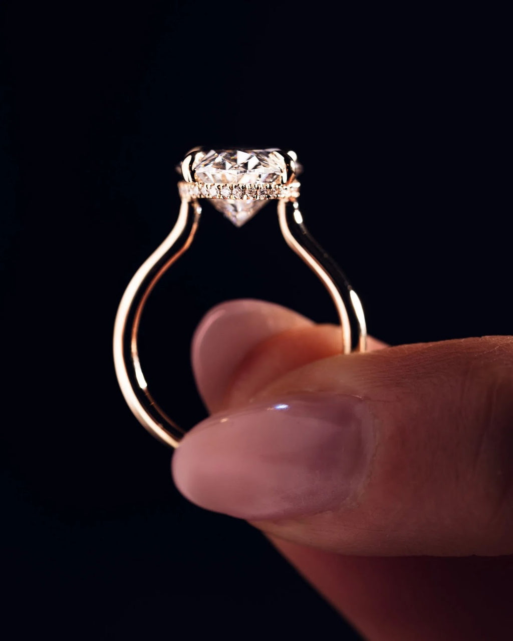 Oval Diamond Minimal Hidden Halo Engagement Ring