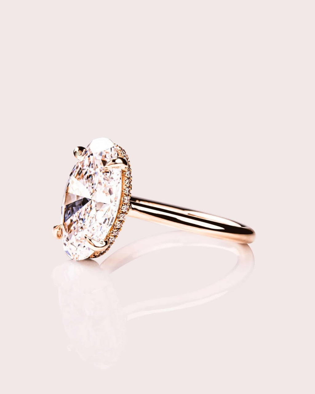 Oval Diamond Minimal Hidden Halo Engagement Ring