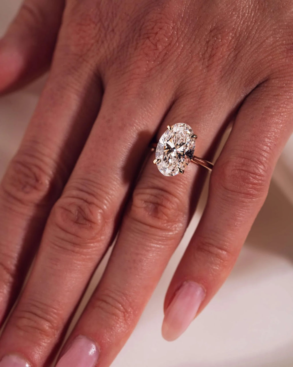 Oval Diamond Minimal Hidden Halo Engagement Ring