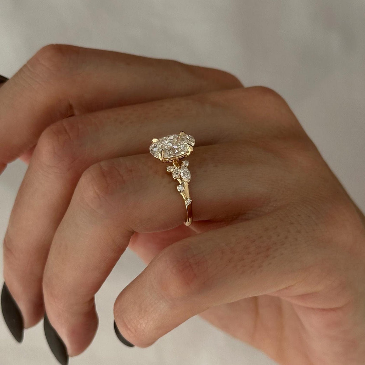 Oval Diamond Opulent Pavé Nature Inspired Engagement Ring