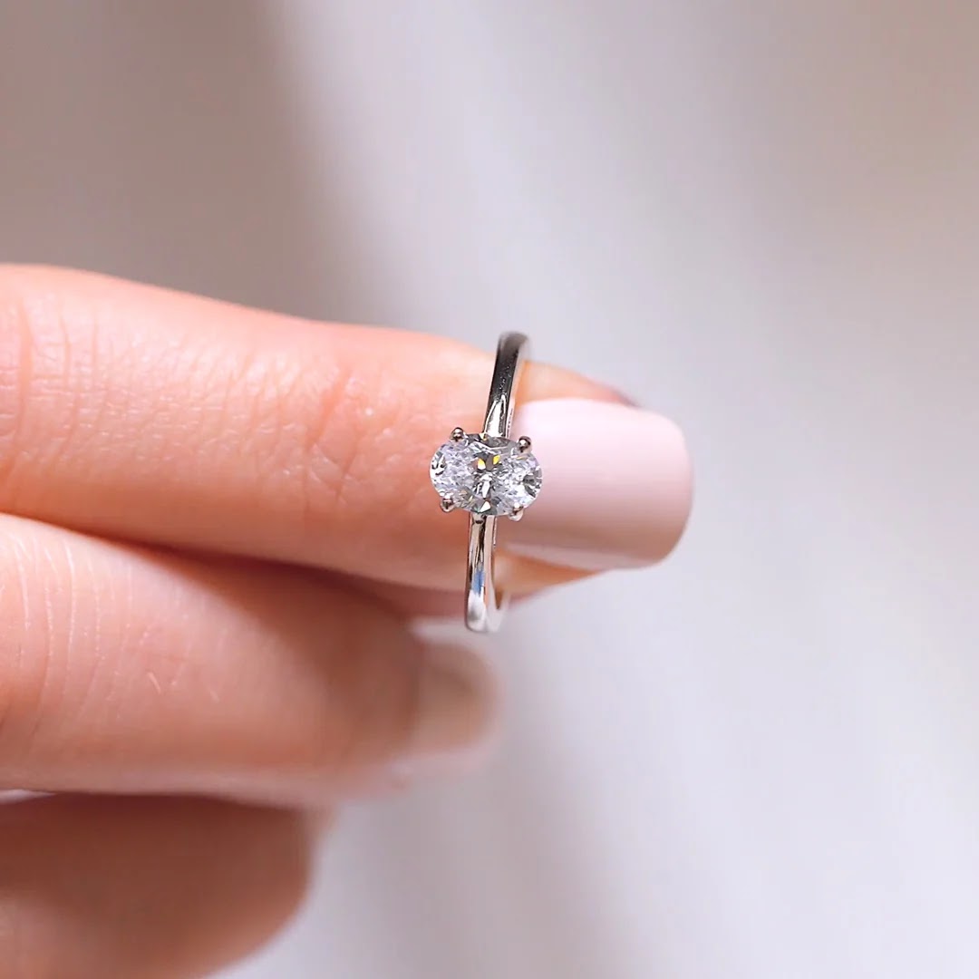 Oval Diamond Refined Tapered Solitaire Engagement Ring