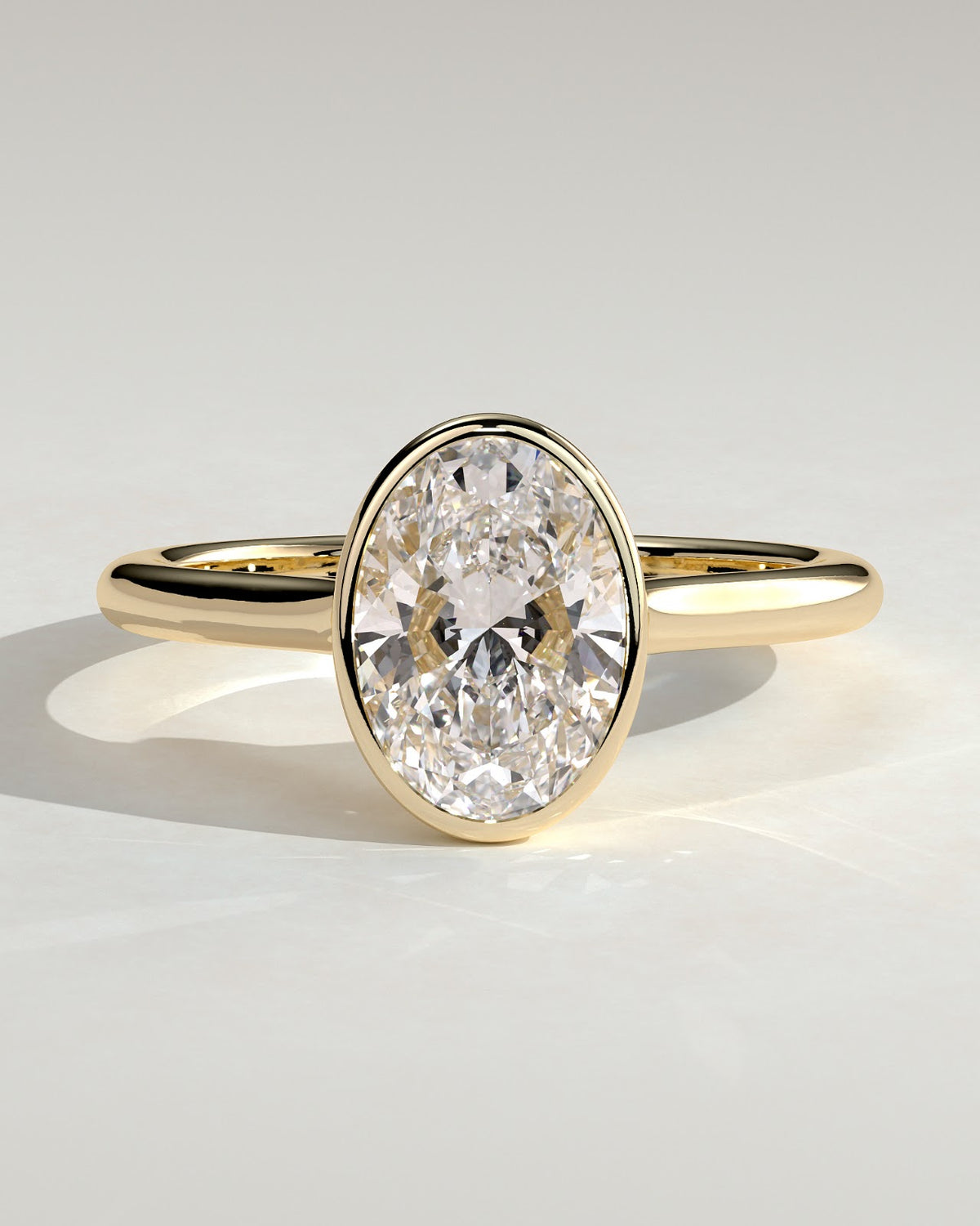 Oval Diamond Twist Gallery Bezel Solitaire Engagement Ring